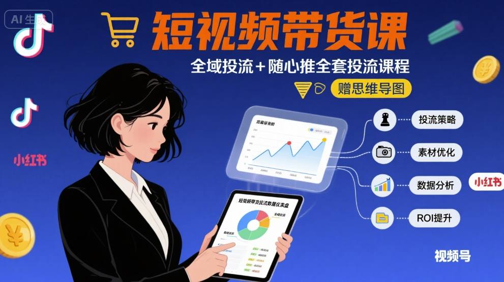 最新短视频带货课,全域投流+随心推全套投流课程+思维导图-大川资源分享站