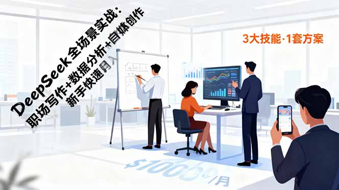 DeepSeek全场景实战：职场写作+数据分析+自媒体创作，新手快速月入过万-大川资源分享站