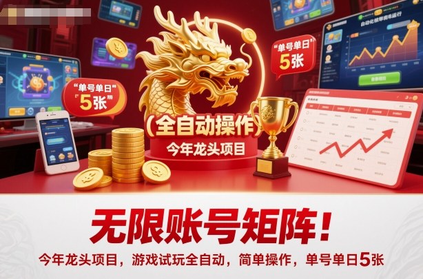 无限账号矩阵！今年龙头项目，游戏试玩全自动，简单操作，单号单日5张【揭秘】-大川资源分享站