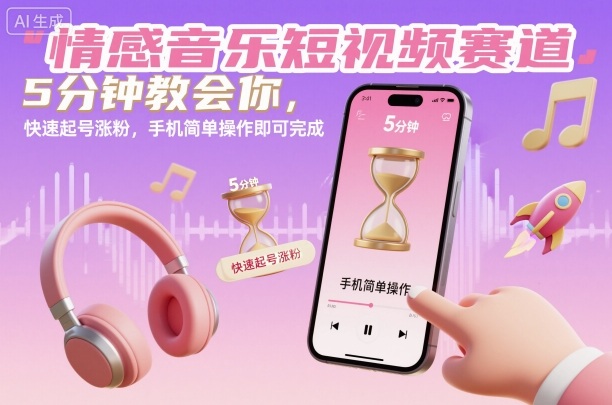 情感音乐短视频赛道，5分钟教会你，快速起号涨粉，手机简单操作即可完成-大川资源分享站