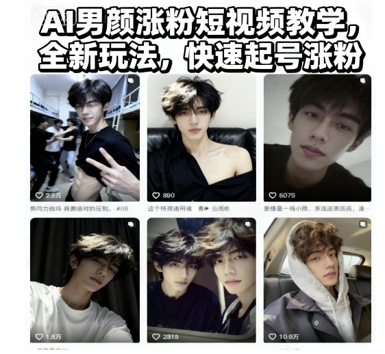 AI男颜涨粉短视频教学，全新玩法，快速起号涨粉-大川资源分享站