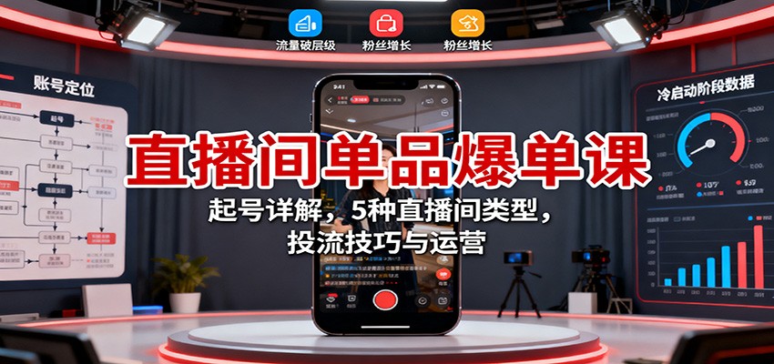 直播间单品爆单课：起号详解，5种直播间类型，投流技巧与运营-大川资源分享站