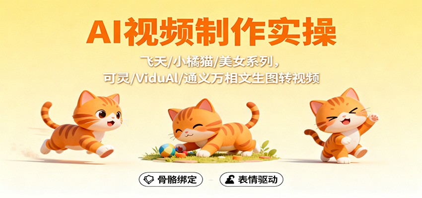 AI视频制作实操，飞天/小橘猫/美女系列，可灵/ViduAl/通义万相文生图转视频-大川资源分享站