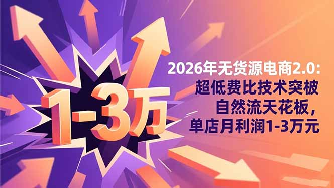 2026年无货源电商2.0：超低费比技术突破自然流天花板，单店月利润1-3万元-大川资源分享站
