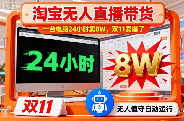 淘宝无人直播带货，一台电脑214小时卖8W，双11卖爆了【揭秘】-大川资源分享站