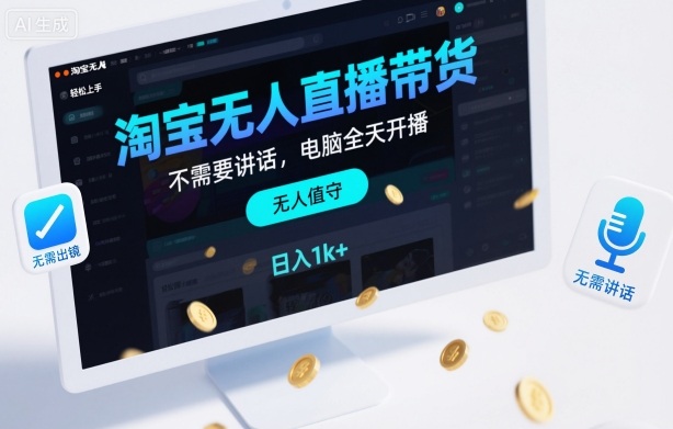 淘宝无人直播带货，不需要出镜，不需要讲话，电脑全天开播，轻松上手，日入1k+【揭秘】-大川资源分享站