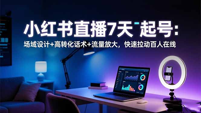 小红书直播7天起号：场域设计+高转化话术+流量放大，快速拉动百人在线-大川资源分享站