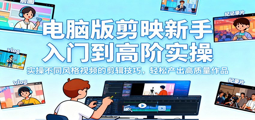 电脑版剪映新手入门到高阶实操,实操不同风格视频的剪辑技巧,轻松产出高质量作品-大川资源分享站