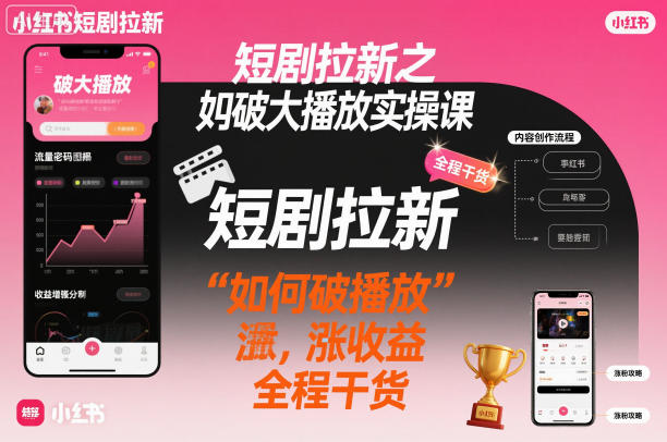 短剧拉新之小红书如何破大播放实操课，如何破播放，涨收益，全程干货-大川资源分享站