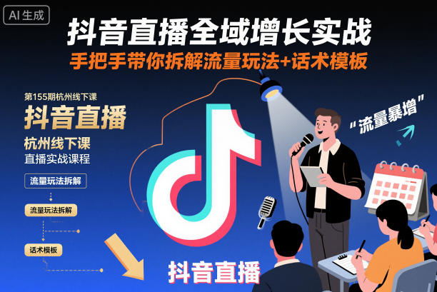 抖音直播全域增长实战第155期杭州线下课，手把手带你拆解流量玩法+话术模板-大川资源分享站