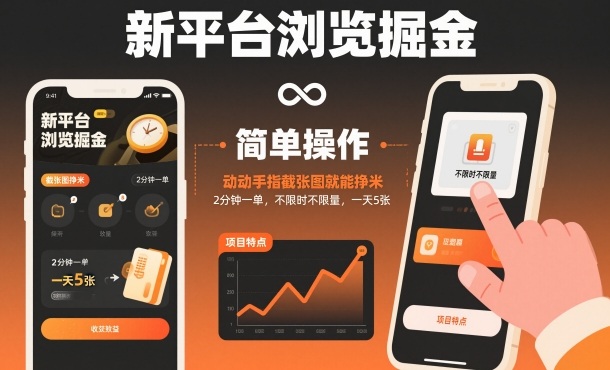 新平台浏览掘金，动动手指截张图就能挣米，2分钟一单，不限时不限量，一天5张【揭秘】-大川资源分享站