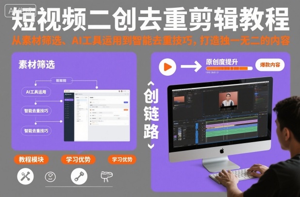 短视频二创去重剪辑教程，从素材筛选、AI工具运用到智能去重技巧，打造独一无二的内容-大川资源分享站
