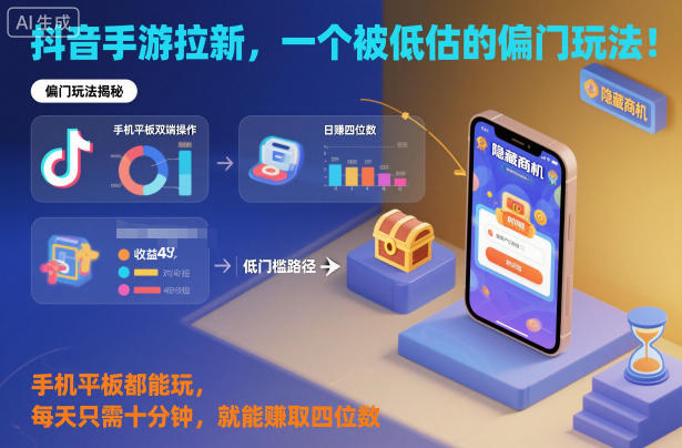 抖音手游拉新，一个被低估的偏门玩法！手机平板都能玩，每天只需十分钟，就能賺取四位数【揭秘】-大川资源分享站