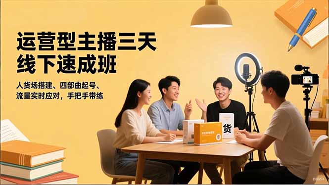 运营型主播三天线下班，人货场搭建,四部曲起号,流量实时应对，手把手带练-大川资源分享站