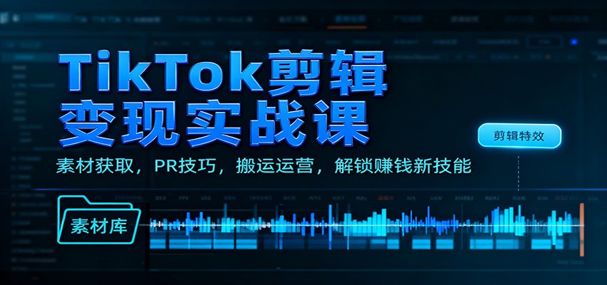 TikTok剪辑变现实战课：素材获取，PR技巧，搬运运营，解锁赚钱新技能-大川资源分享站