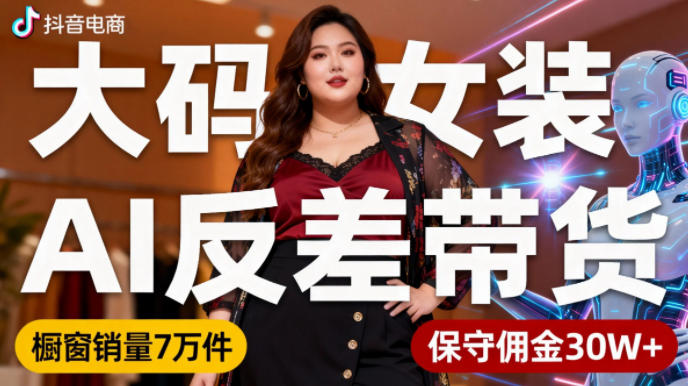 抖音小众赛道,大码女装AI反差带货,不用直播,每天6条作品,橱窗卖7万件,保守佣金30W+-大川资源分享站