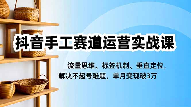 抖音手工赛道运营实战课，流量思维、标签机制、垂直定位，解决不起号难题，单月变现破3万-大川资源分享站