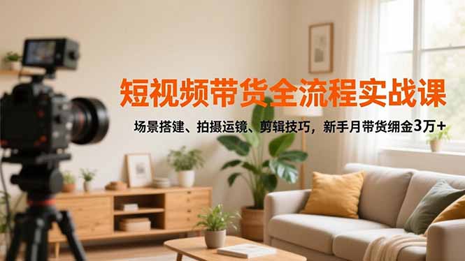 短视频带货全流程实战课，场景搭建、拍摄运镜、剪辑技巧，新手月带货佣金3万+-大川资源分享站