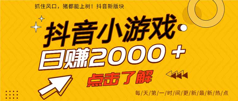 25年爆火的抖音小游戏项目，一部手机日入2000+-大川资源分享站