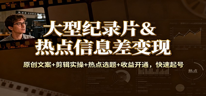 大型纪录片&热点信息差变现：原创文案+剪辑实操+热点选题+收益开通，快速起号-大川资源分享站