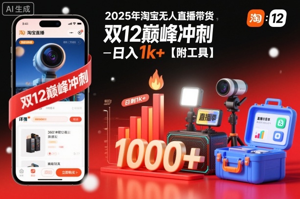 2025年淘宝无人直播带货，冲刺双12，日入1k+【附工具】【揭秘】-大川资源分享站
