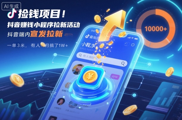 捡钱项目！抖音賺钱小程序拉新活动，抖音端内宣发拉新，一单3米，有人半个月搞了1W+-大川资源分享站