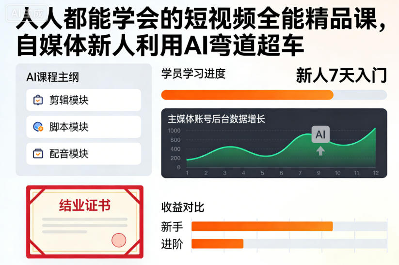 人人都能学会的短视频全能精品课，自媒体新人利用AI弯道超车-大川资源分享站