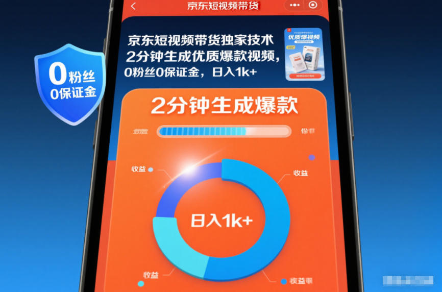 京东短视频带货独家技术，2分钟生成一条优质爆款视频，0粉丝0保证金，日入1k+【揭秘】-大川资源分享站