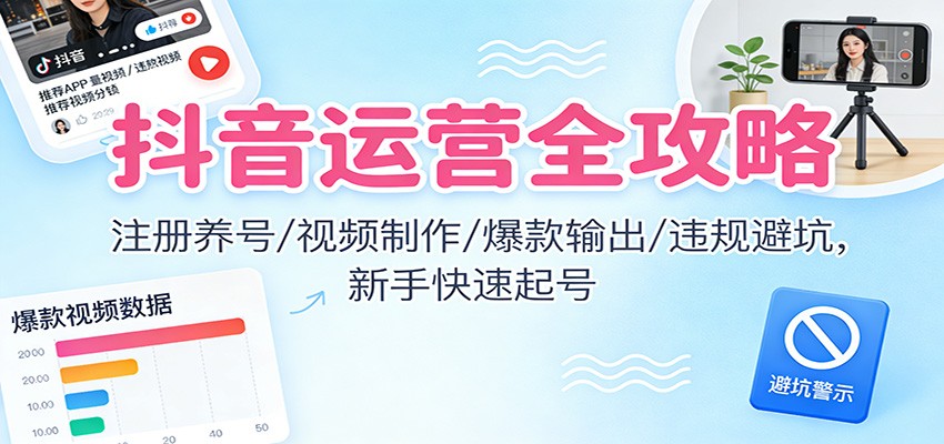 抖音运营全攻略：注册养号/视频制作/爆款输出/违规避坑，新手快速起号-大川资源分享站