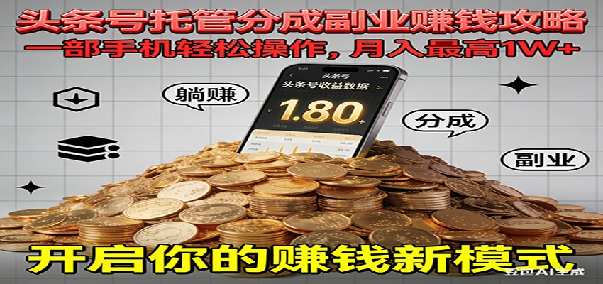 全程托管今日头条，一部手机就可以开干，最高躺赚1W+-大川资源分享站