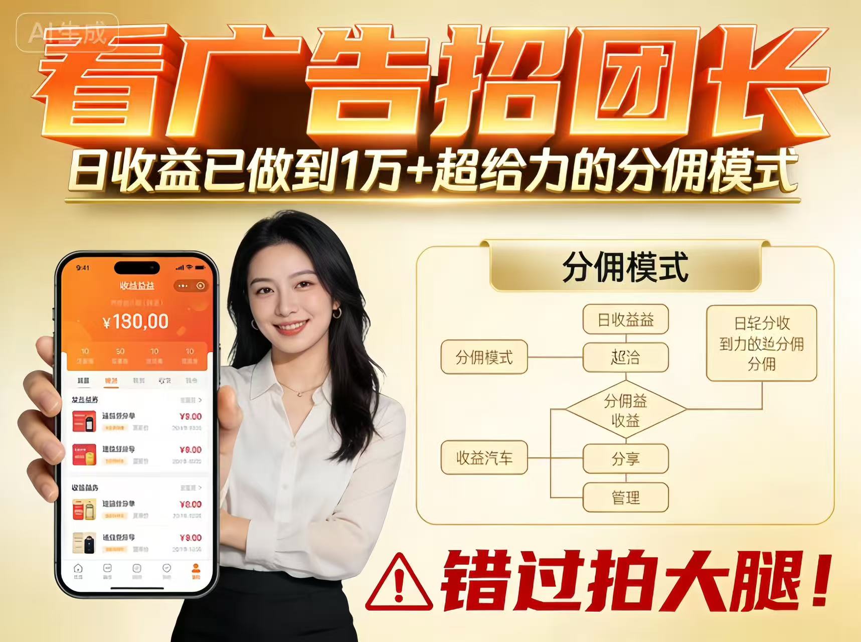 看广告招团长，团队收益已做到日入1万，分佣模式超给力，错过拍大腿-大川资源分享站