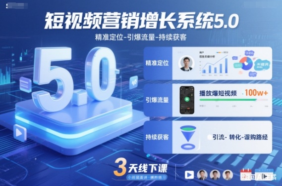 短视频营销增长系统5.0，精准定位-引爆流量-持续获客，3天线下课(音频+图片)-大川资源分享站