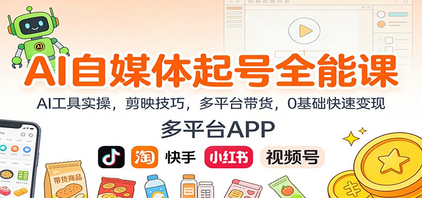 AI自媒体起号全能课：AI工具实操，剪映技巧，多平台带货，0基础快速变现-大川资源分享站