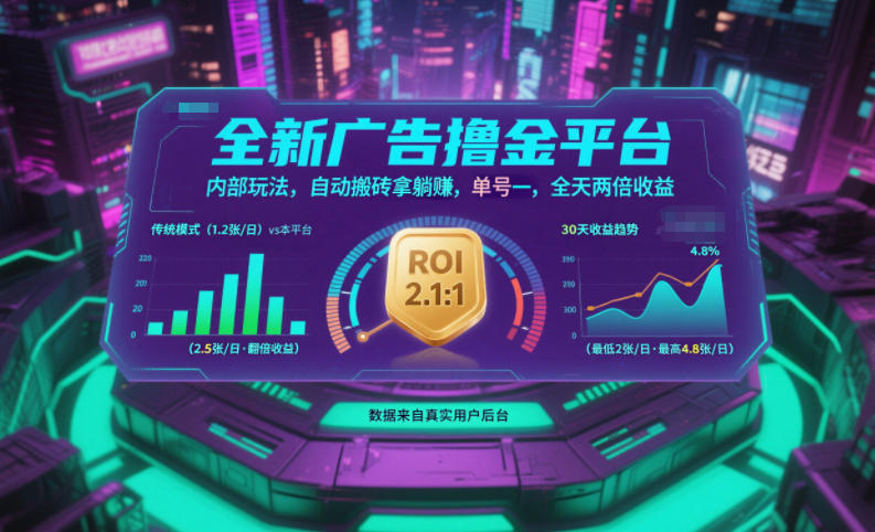 全新广告撸金平台，内部玩法，自动搬砖拿躺賺，单号一天保底2张+，全天两倍收益【揭秘】-大川资源分享站