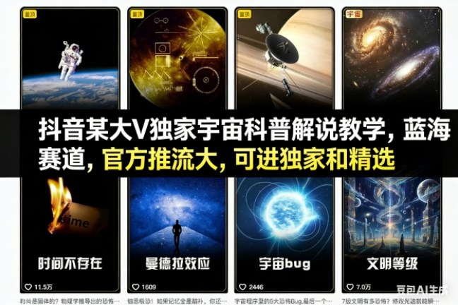 抖音某大V独家宇宙科普解说教学，蓝海赛道，官方推流大，可进独家和精选-大川资源分享站