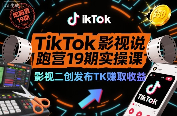 TikTok影视解说陪跑营19期实操课，影视二创发布TK賺取收益，万播收益50美金(更新)-大川资源分享站