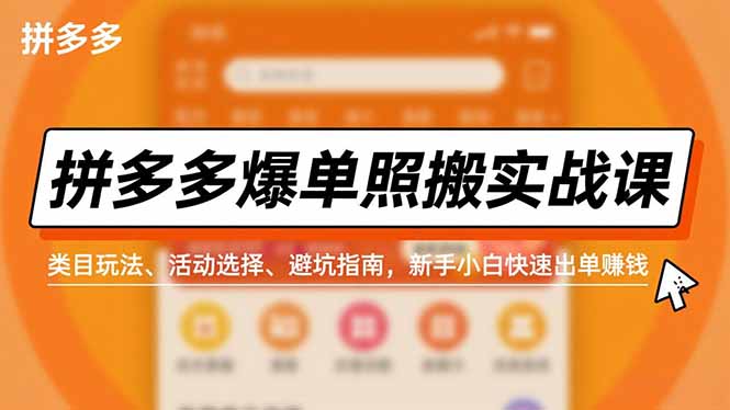 拼多多爆单照搬实战课，类目玩法、活动选择、避坑指南，新手小白快速出单赚钱-大川资源分享站