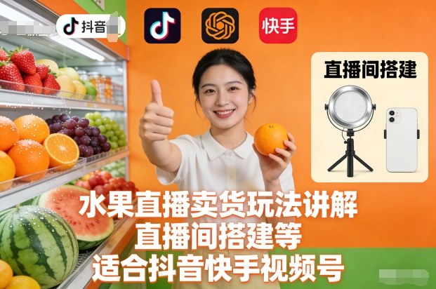 水果直播卖货玩法讲解、直播间搭建等，适合抖音快手视频号-大川资源分享站