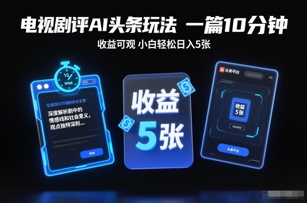 电视剧评AI头条玩法，一篇10分钟，收益可观，小白轻松日入5张+【独家】-大川资源分享站