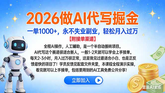 2026做AI代写掘金，一单1000+，永不失业副业，轻松月入过万-大川资源分享站