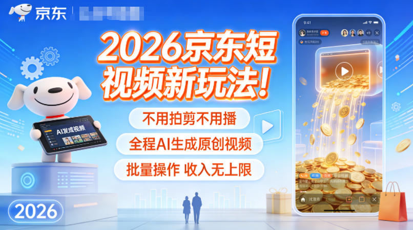2026京东短视频新玩法！不用拍剪不用播，全程AI生成原创视频，批量操作收入无上限-大川资源分享站