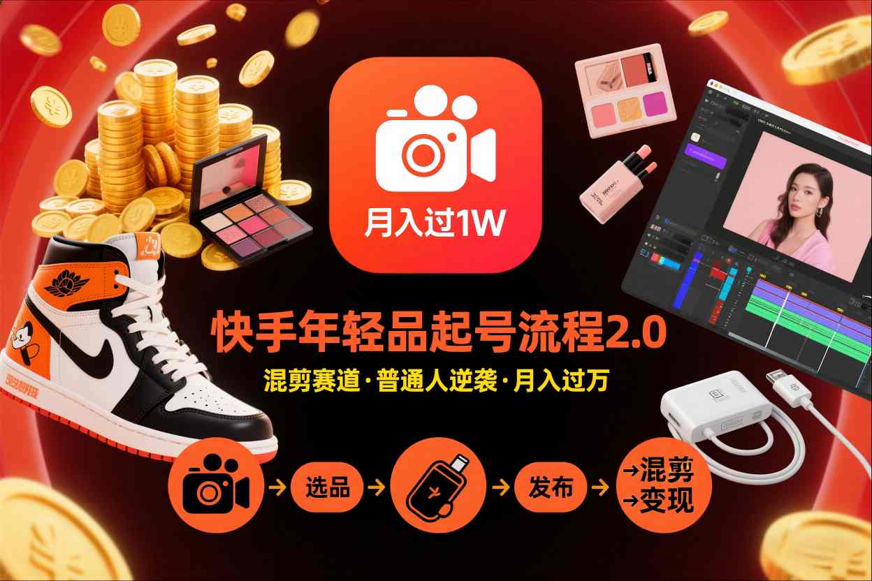 快手短视频带货年轻品起号流程2.0，快手年轻品混剪赛道，普通人也能月入过1W-大川资源分享站