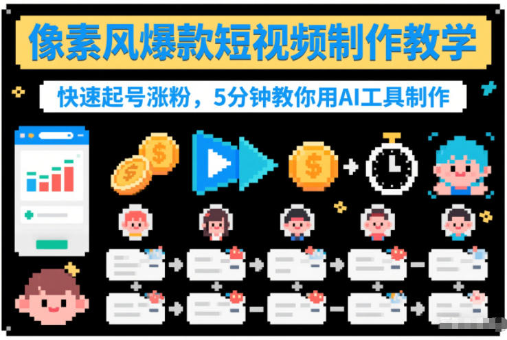 像素风爆款短视频制作教学，快速起号涨粉，5分钟教你用AI工具制作-大川资源分享站