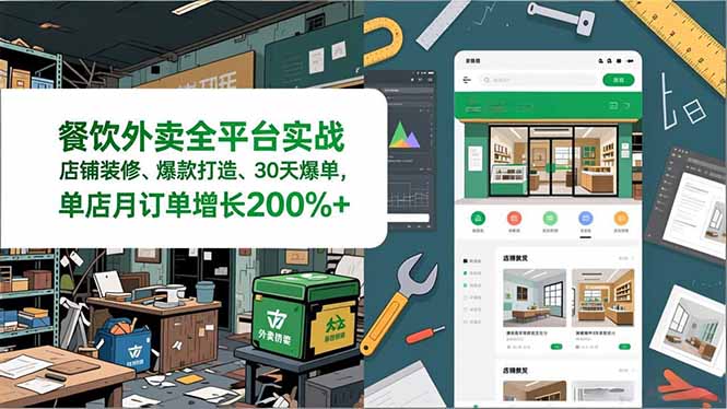 餐饮外卖全平台实战，店铺装修、爆款打造、30天爆单，手把手教学，单店月订单增长200%+-大川资源分享站