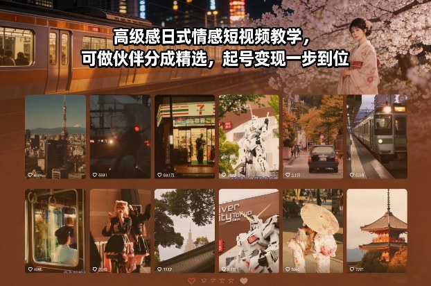 高级感日式情感短视频教学，可做伙伴分成精选，起号变现一步到位-大川资源分享站
