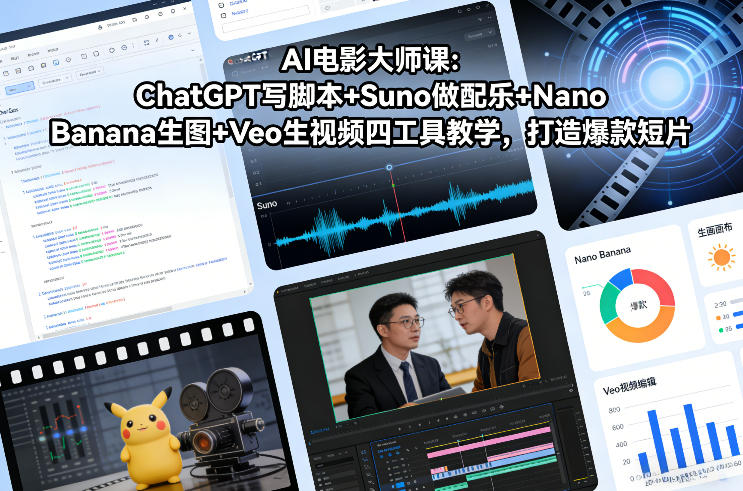AI电影大师课：ChatGPT写脚本+Suno做配乐+Nano Banana生图+Veo生视频，打造爆款短片-大川资源分享站