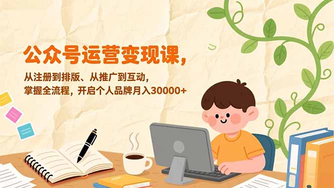公众号运营变现课，从注册到排版、从推广到互动，掌握全流程，开启个人品牌月入30000+-大川资源分享站