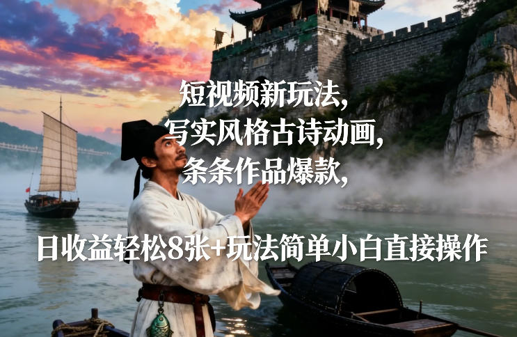 短视频新玩法，写实风格古诗动画，条条作品爆款，日收益轻松8张+玩法简单小白直接操作-大川资源分享站