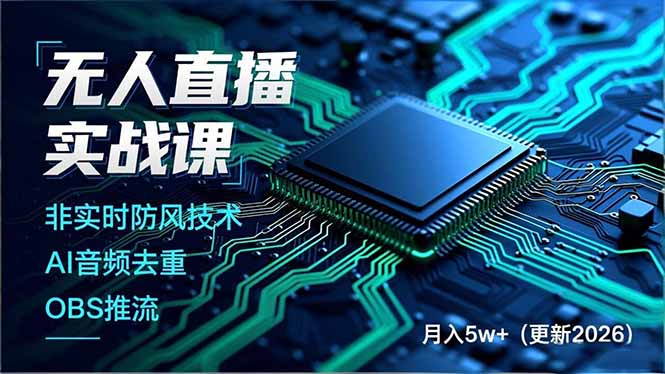 无人直播实战课，非实时防风技术、AI音频去重、OBS推流，建立技术壁垒，月入5w+(更新2026-大川资源分享站