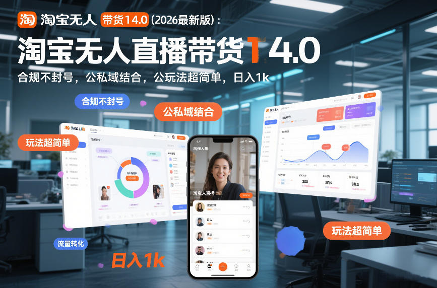 淘宝无人直播带货14.0(2026最新版)：合规不封号，公私域结合，玩法超简单，日入1k+【揭秘】-大川资源分享站